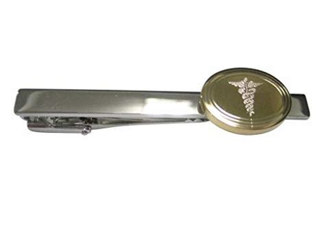 Kiola Designs Gold Toned Etched Oval Medical Caduceus Symbol Tie Clip