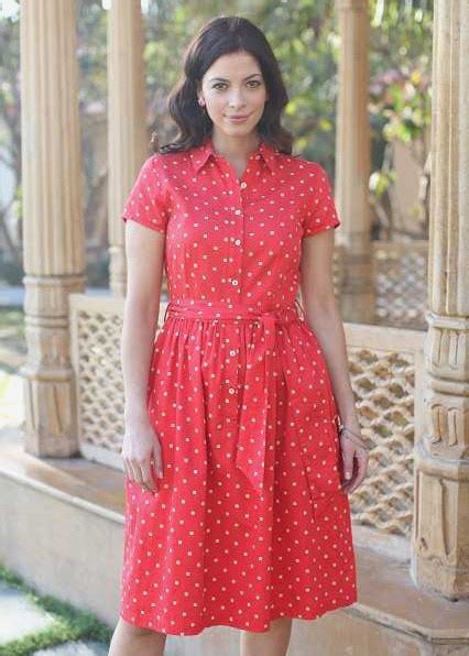 Danni Square Print Retro 50s Dress Dresses Red Shirt Dress Retro Dress 50s