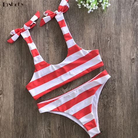 2018 Newest Striped 2 Pieces Bikinis Brazilian Women S Beach Swimsuits Cute Bow Micro Thong