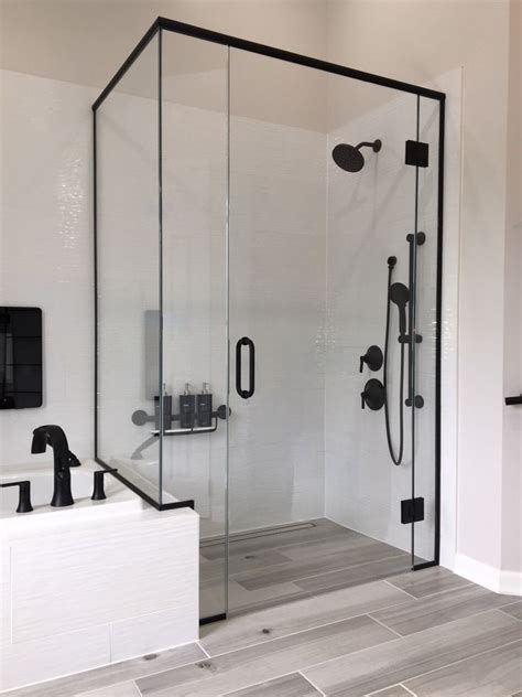 Custom Frameless Glass Shower Enclosure Matte Black Finish Frameless Glass Shower Enclosure