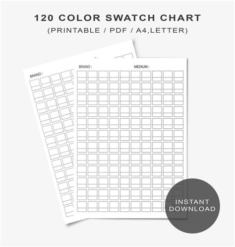 The Printable Color Swatch Chart Is Shown In White And Has Black Lines