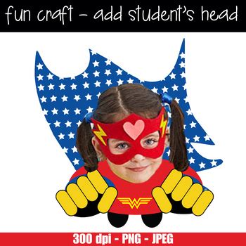 The template is available in five colors: SUPER HERO girl - CUTOUTS, bulletin board, classroom decor, printable, craft