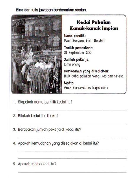 Soalan Pemahaman Bahasa Melayu Tahun 1 Kssr Contoh Yu