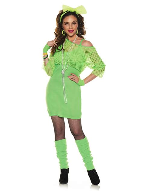 Womens Totally 80s Neon Green Party Groupie Girl Costume