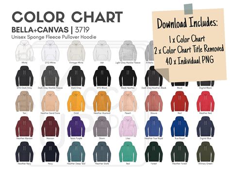 Bella Canvas 3719 Adult Pullover Hoodie Color Chart Bellacanvas 3719