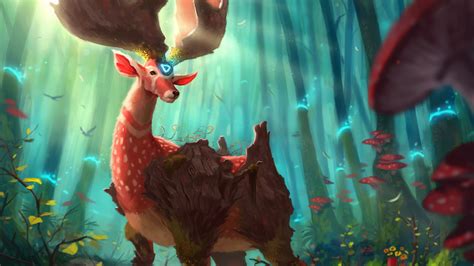 Download 2560x1440 Fantasy Creature Deer Forest Artwork Light