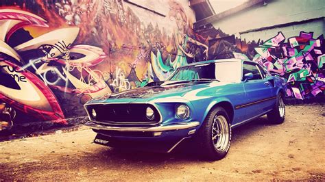 Wallpaper Blue Cars Ford Mustang Muscle Cars Graffiti Performance