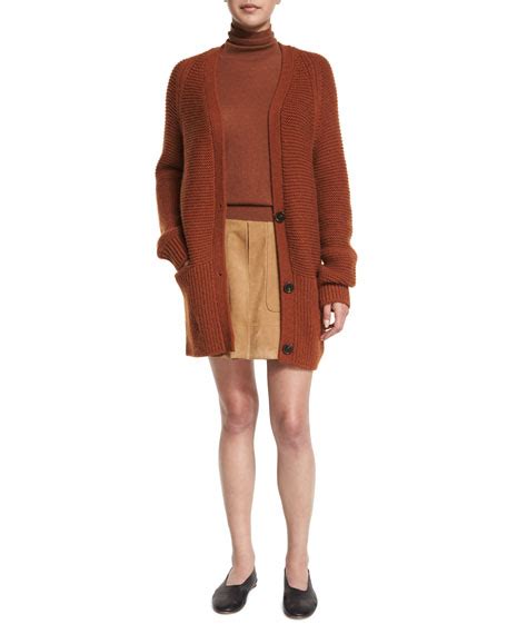 Vince V Neck Chunky Knit Cardigan Cinnamon Stick