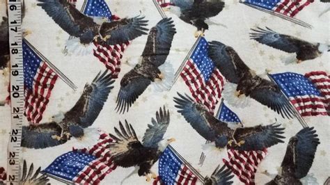Patriotic Flannel Fabric With Eagles Flag America Usa Cotton Print