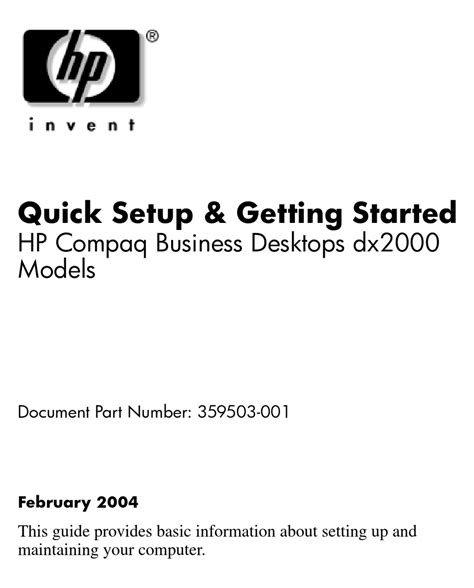 Hp Compaq Dx2000 Mt Desktop Quick Setup Manual Manualslib
