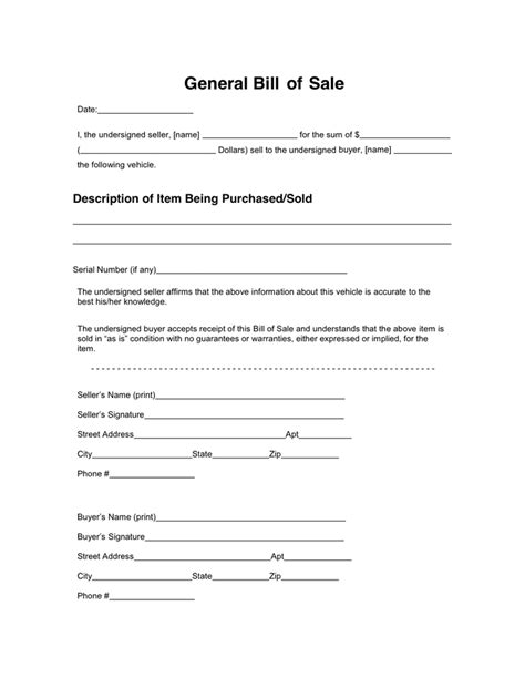 Bill Of Sale In Word And Pdf Formats