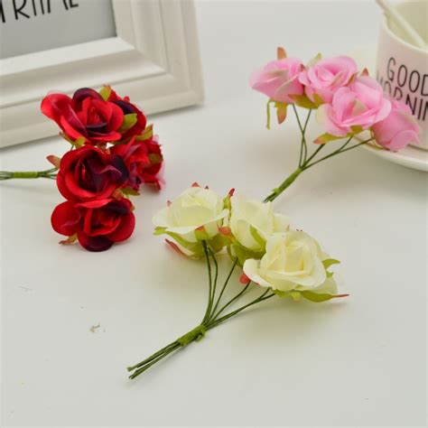18pcs cheap artificial flowers for home diy pompon t box handmade wreath scrapbooking silk