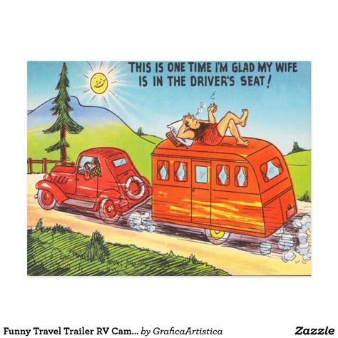 Funny Travel Trailer Rv Camping Camper Cartoon Postcard In