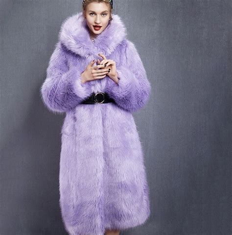 Plus Size 2015 New Winter Women Faux Fur Purple Violet Coat With Hood Long Thick Fur Coat Fox