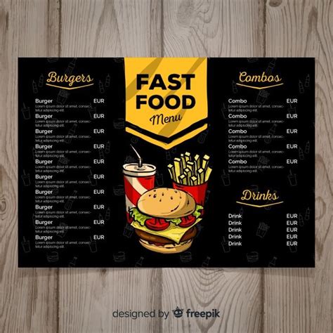 This psd template is perfectly suitable for. Hand Drawn Fast Food Menu Template | Food menu design ...
