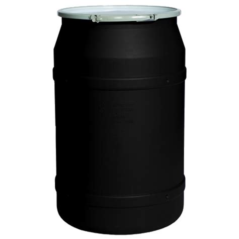 55 Gallon Black Straight Sided Open Head Poly Drum With Metal Lever