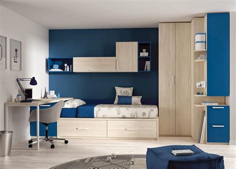 Cool Kids Room Interior Design With Dark Blue Paint Wall
