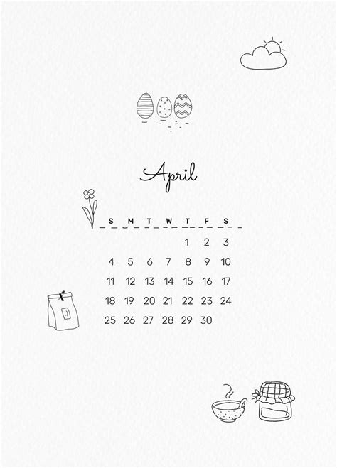 April 2021 Printable Template Psd Month Cute Doodle Drawing Premium