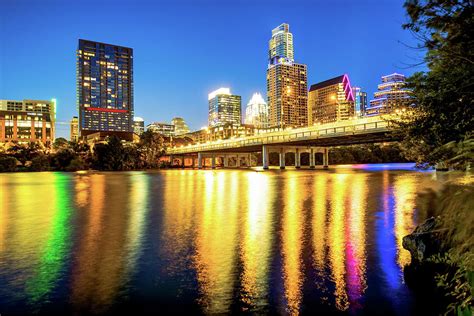 Austin Texas Downtown Skyline At Night On The Colorado River Photograph