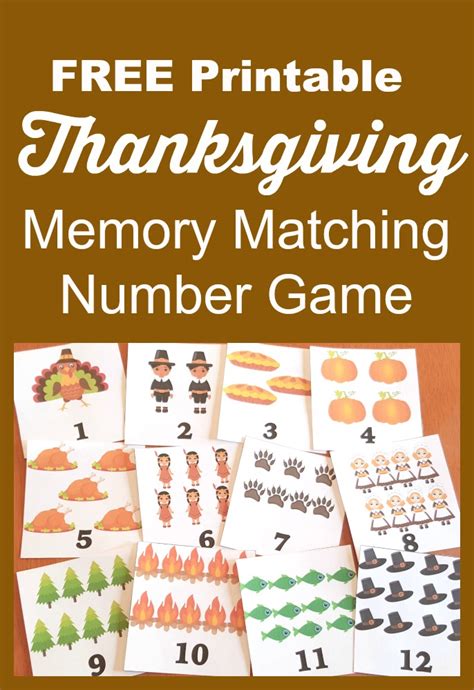 Free Thanksgiving Printable Memory Match Number Game
