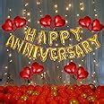 Party Propz Red And Golden Happy Anniversary Decorations For Home Kit Pcs Foil Balloon