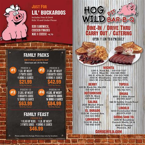 Hog Wild Pit Bar B Q Menu With Prices 3210 Cornhusker Hwy Lincoln