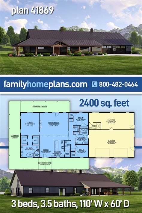 Barndominium Ranch Style House Plan 41869 With 2400 Sq Ft 3 Bed 4