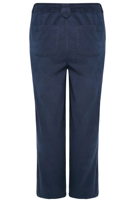 Navy Cool Cotton Pull On Wide Leg Trousers Plus Size 16 To 36 Yours Clothing