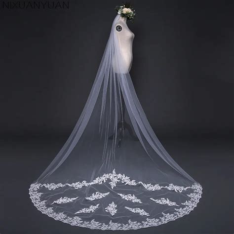 Voile Mariage 3m One Layer Lace Edge White Ivory Cathedral Wedding Veil