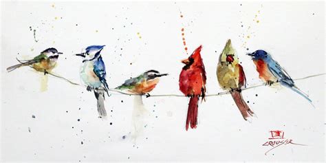 Birds On A Wire Watercolor Bird Watercolor Paintings Nature Watercolor Print
