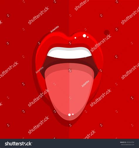 Open Mouth Tongue On Red Background Stock Illustration 455924704