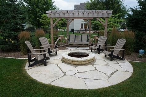 Backyard Fire Pit With Pergola And Swing Traditional Landscape