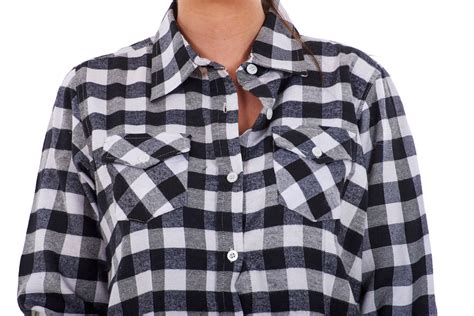 Ladies Casual Flannel Shirts Brushed Cotton Check Long Sleeve Pleated M To 5xl Ebay