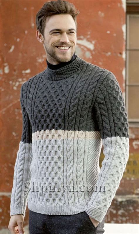 Серый мужской свитер с аранами — Shpulya.com - схемы с описанием для ...