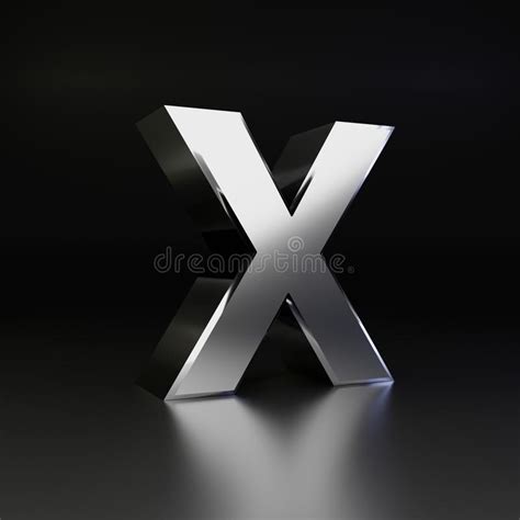 Chrome Letter X Uppercase 3d Render Shiny Metal Font Isolated On Black