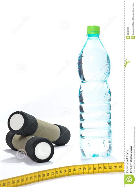 Bottle Of Water And Weights Stock Image Image Of Shape Fitness 8849995