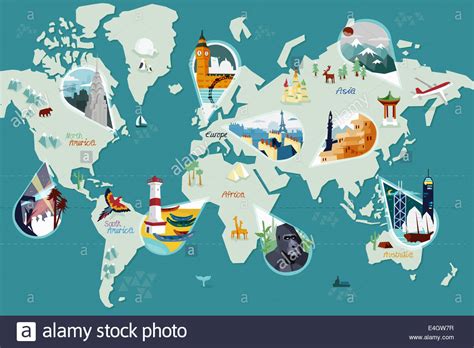 Tourist Attractions On World Map Stock Photo 71671147 Alamy