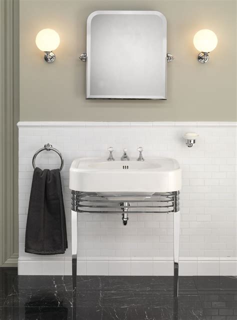 A large minimalist wall mirror is great for make up & makes the room seem much bigger. Console for Blues basin (With images) | Art deco bathroom ...