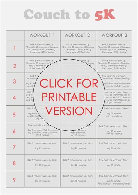 Couch To 5k Printable
