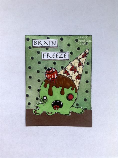 Zombie Ice Cream Cone Atc Artist Trading Cards Monster Crafts