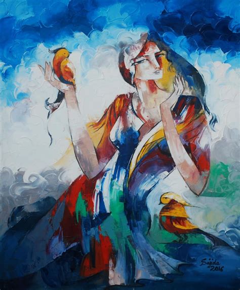 Woman Figurative Painting By Sajida Hussain Pakistani Artist Oil On