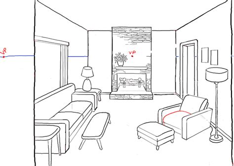 How To Draw A Room With Perspective Drawing Tutorial Of A Living Room