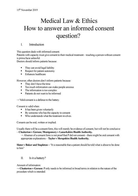 medical law and ethics how to answer an informed consent question introduction this question