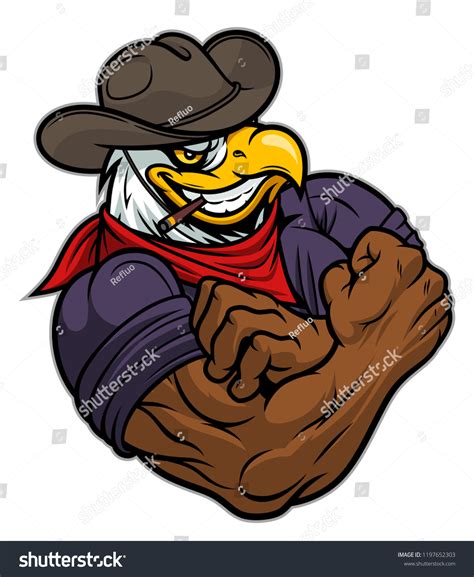 Cartoon Strong Eagle Cowboy On White Stock Vector Royalty Free