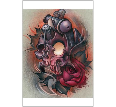 Skull Machine By Timmy B New School Tattoo Design Biomechanical Rose
