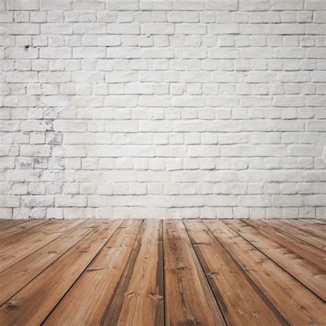 Laeacco White Brick Wall Wooden Floor Portrait Grunge