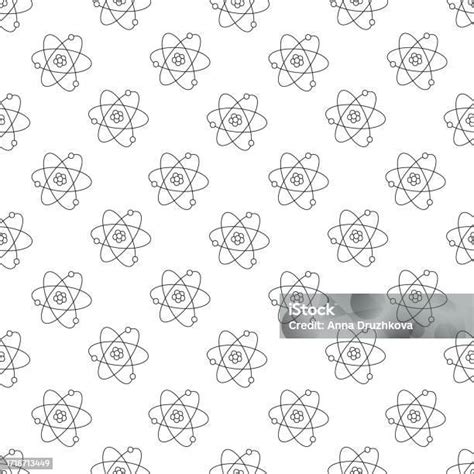Atomic Model Seamless Pattern Vector Doodle Hand Drawn Illustration On