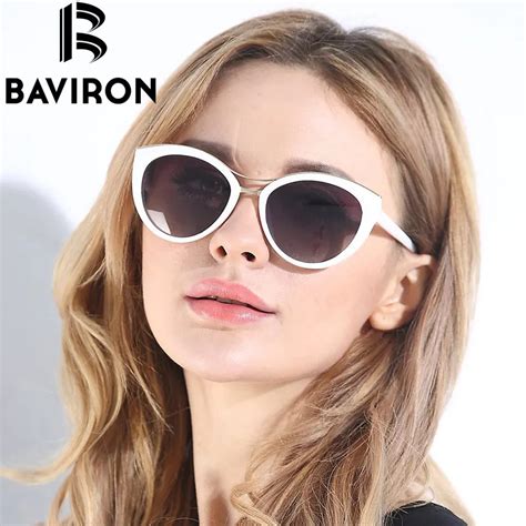 Baviron New Fashion Cat Eye Sunglasses Women White Frame Gradient