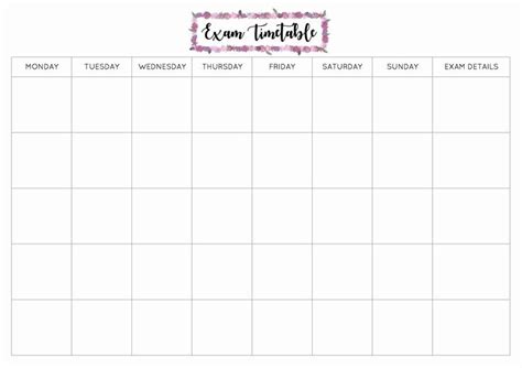 Weekly Study Schedule Template Unique Free Exam Timetable Printable