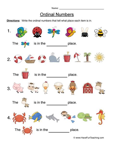 Ordinal Numbers And Position Worksheets